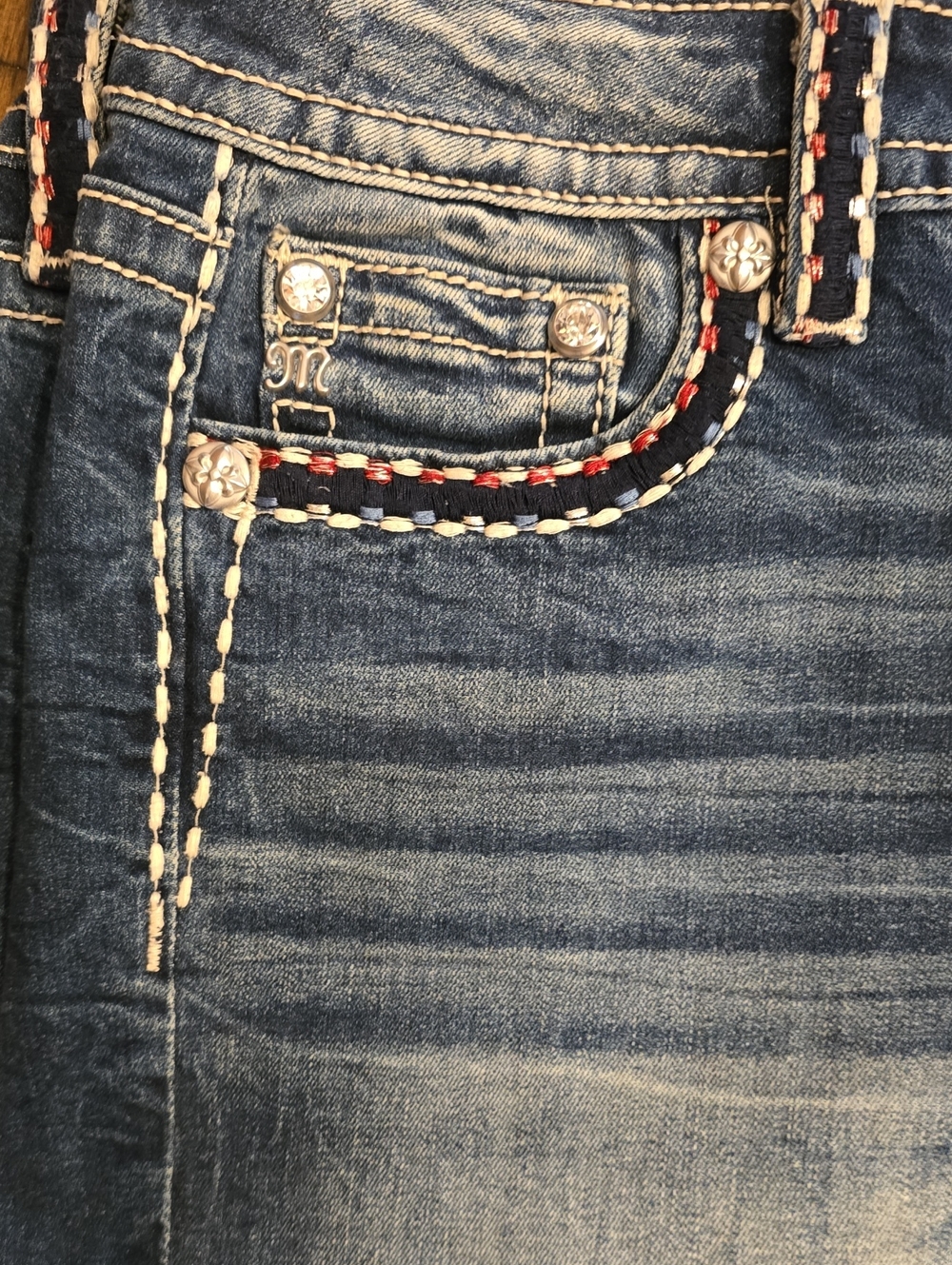 Miss Me Distressed Blue Denim Shorts with Braided Trim - Picture 7 of 8
